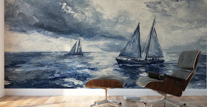 Azure Voyage Beneath Storm Clouds 7H9N2P 55 Wall Murals
