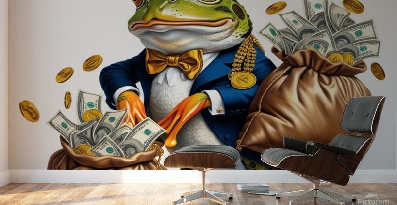 A whimsically adorned frog sporting a grandiose g Wall Murals