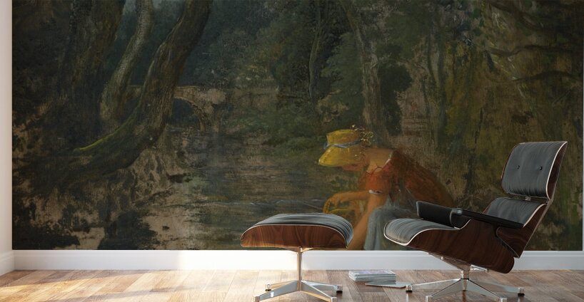 A Girl Collecting Berries By a Brook In a Wooded Landscape by Francis Danby [1793–1861] Wall Murals