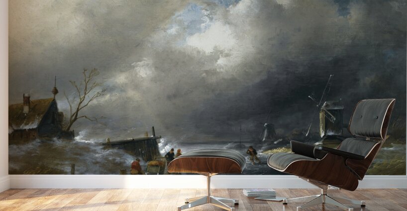 Figures On A Frozen River by Charles Leickert [1816–1907] Wall Murals