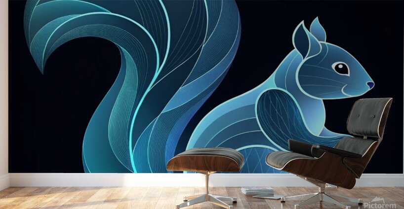 Celestial Squirrel: A Futuristic Dance of Light and Mystery Wall Murals