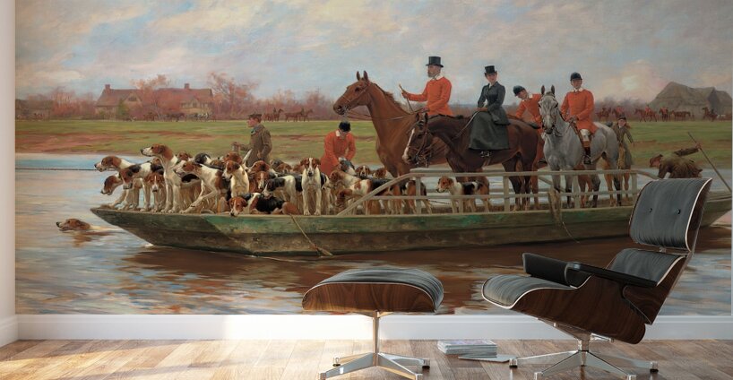 Mr. Edward Lycett Green and the York and Ainsty Hounds on the Ferry at Newby [1898] by Thomas Blinks [1853–1912] Wall Murals