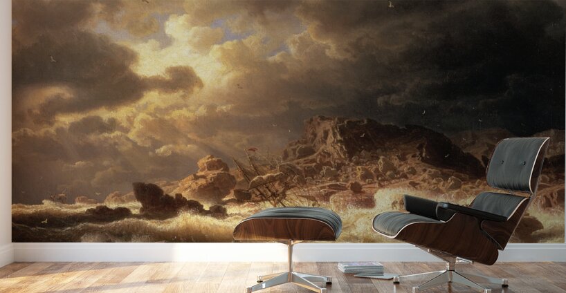 Gale on the Bohuslän Coast [1857] by Marcus Larson [1825–1864] Wall Murals