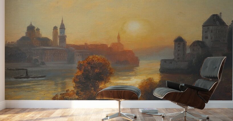Sonnenuntergang Bei Passau An Der Donau by Anton Hlavacek [1842–1926] Wall Murals
