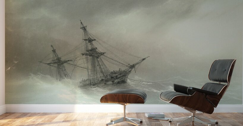 Ship In A Stormy Sea [1888] by Ivan Konstantinovich Aivazovsky [1817–1900] Wall Murals