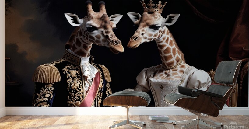 Regal Giraffe Aristocrats – Renaissance Royal Portrait Wall Art Wall Murals
