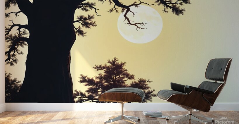 Moonlit Serenity: A Dance of Shadows and Light Wall Murals