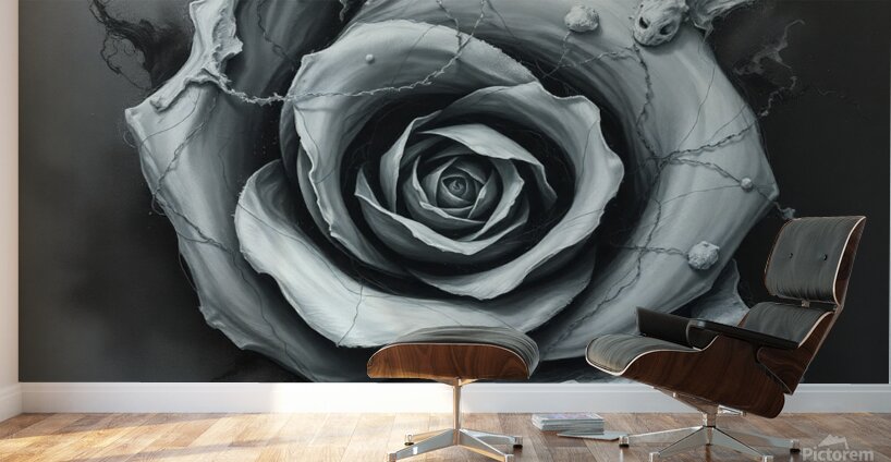 Surreal Monochrome Rose – Dark Abstract Fantasy Art Wall Murals