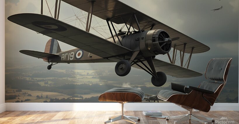 Vintage World War II Biplane Squadron in Flight Wall Murals