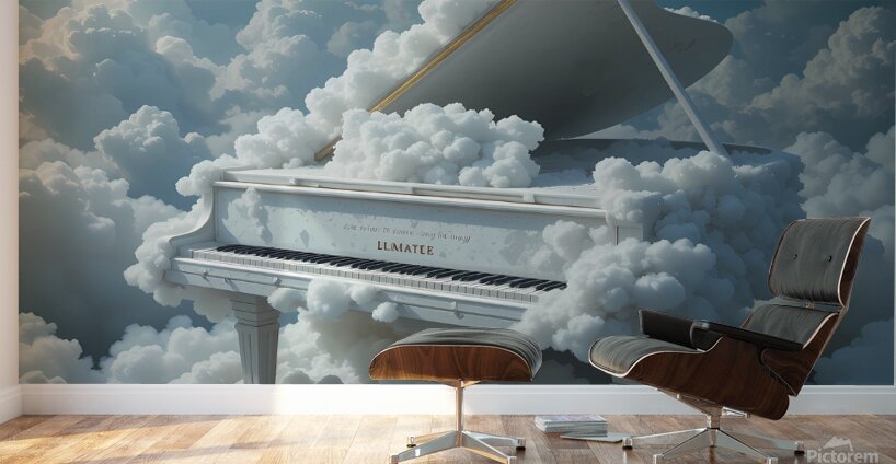 Heavenly Grand Piano Floating in the Clouds – Surreal Dreamlike Art Wall Murals
