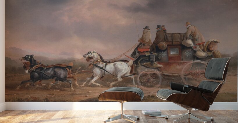 Mail Coaches on the Road– the Louth–London Royal Mail progressing at Speed by Charles Cooper Henderson [1803–1877] Wall Murals