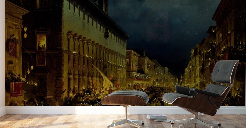 Moccoli Evening In Rome [1834] by Ippolito Caffi [1809–1866] Wall Murals