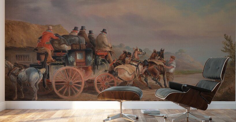 Mail Coaches on the Road– the Quicksilver’ Devonport–London Royal Mail about to Start with a new Te… by Charles Cooper Henderson [1803–1877] Wall Murals