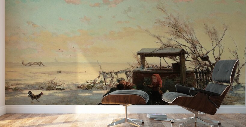 Winter Farm Scene [1881] by Henri Van Seben [1825–1913] Wall Murals