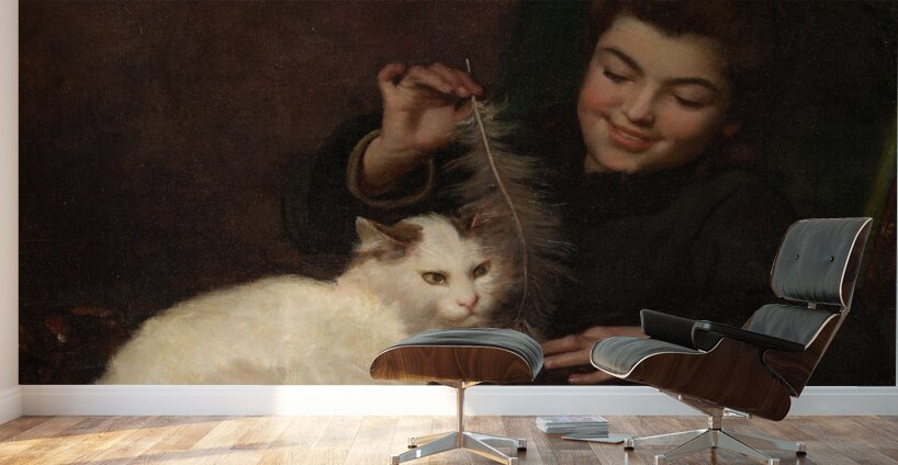 Portrait of a Girl with Cat by Antoine Jean Bail [1830–1918] Wall Murals