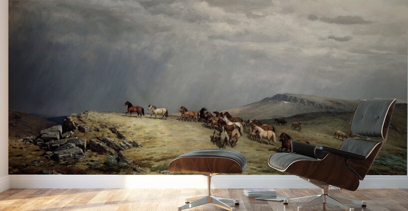 Horses in the Mountains [1889] by Peter Nicolai Arbo [1831–1892] Wall Murals