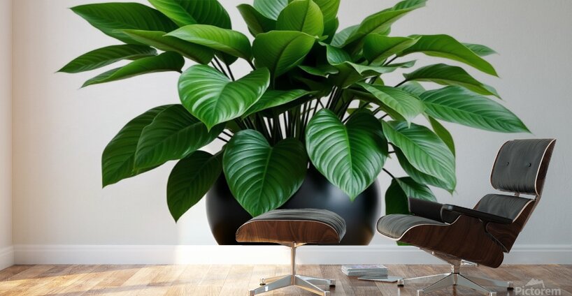 Vibrant Green Plant in Modern Black Pot Wall Murals