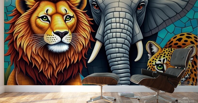 Flux Dev A vibrant mosaic artwork featuring a dyn Wall Murals