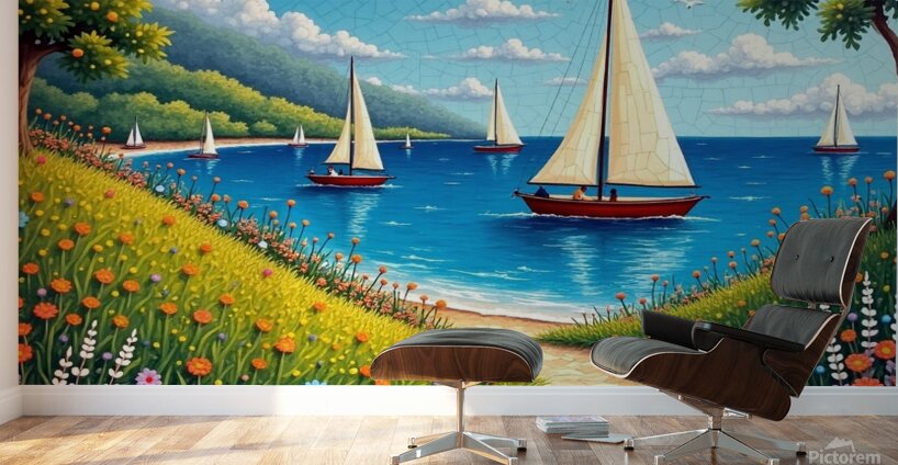 Flux Dev A vibrant and colorful mosaic artwork de Wall Murals