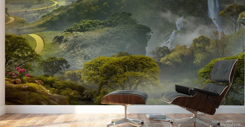 Nature drawing fantasy flower green waterfall Wall Murals