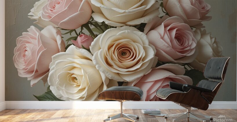 Elegant Bouquet of Pink and Cream Roses – Romantic Floral Arrangement Wall Murals