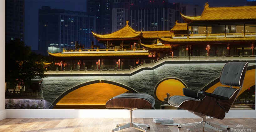 Nighttime Serenity Over Anshun Bridge in Chengdu. Wall Murals