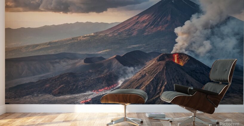                  Powerful Volcano Eruption with Flowing Lava Wall Murals