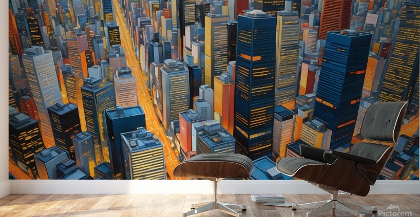 Futuristic City Skyline at Night – Vibrant Urban Metropolis Wall Murals