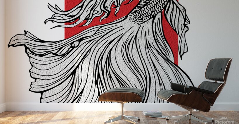 Graceful Betta Fish Line Art – Japanese Minimal Wall Murals