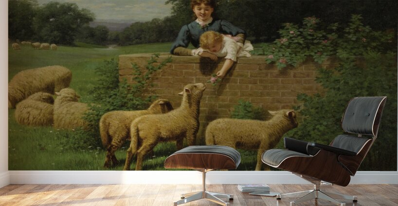 Child Feeding the Sheep by Samuel S. Carr [1837–1908] Wall Murals