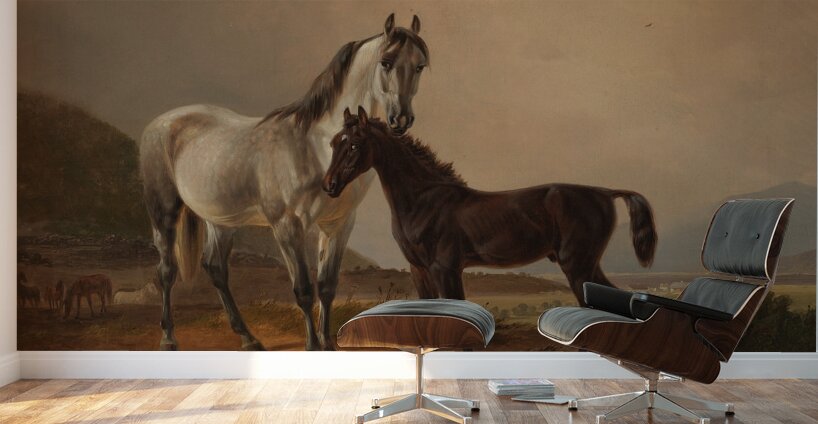 Stute mit Fohlen vor weiter Hügellandschaft [1845] by Friedrich Voltz [1817–1886] Wall Murals