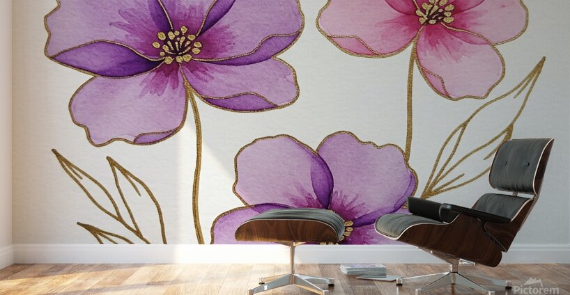 Golden Hour Blooms Wall Murals
