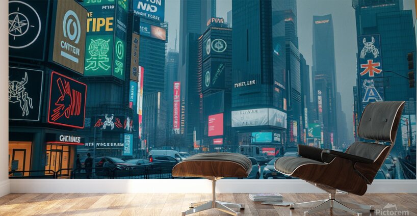 A Cyberpunk Cityscape  Wall Murals