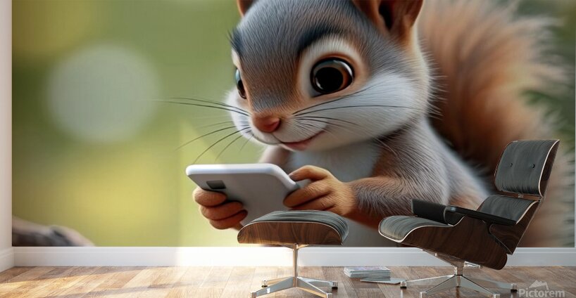 SQUIRREL WITH SMARTPHONE 2 Wall Murals