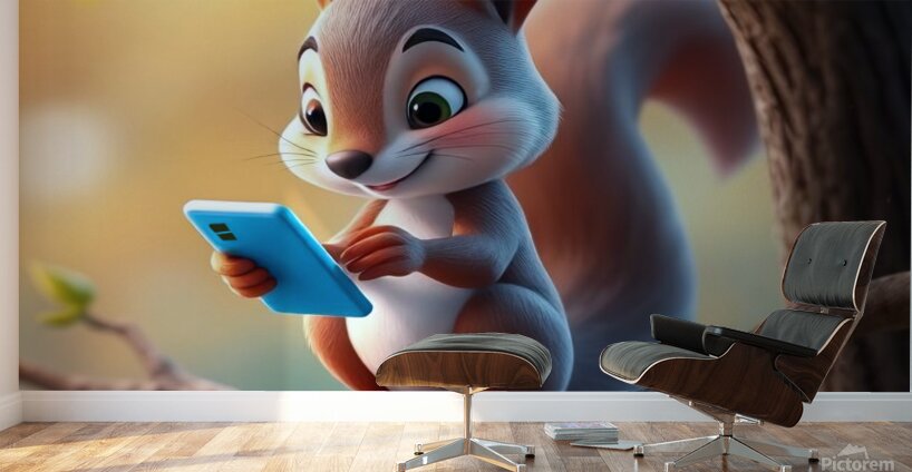 SQUIRREL WITH SMARTPHONE 3 Wall Murals