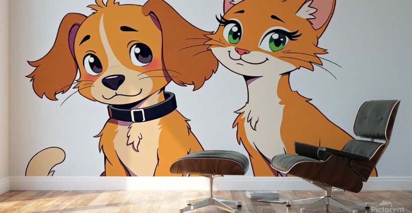 FRIENDSHIP BETWEEN DOG AND CAT Wall Murals
