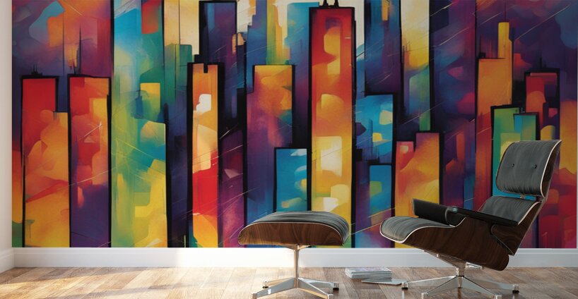 Psychedelic Cityscape Wall Murals