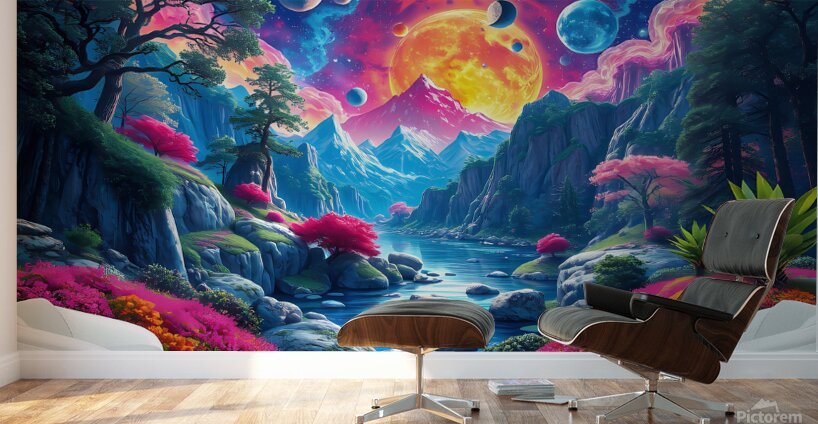 Mural Psychedelique de Paysage Naturel en Verre Trempe Wall Murals