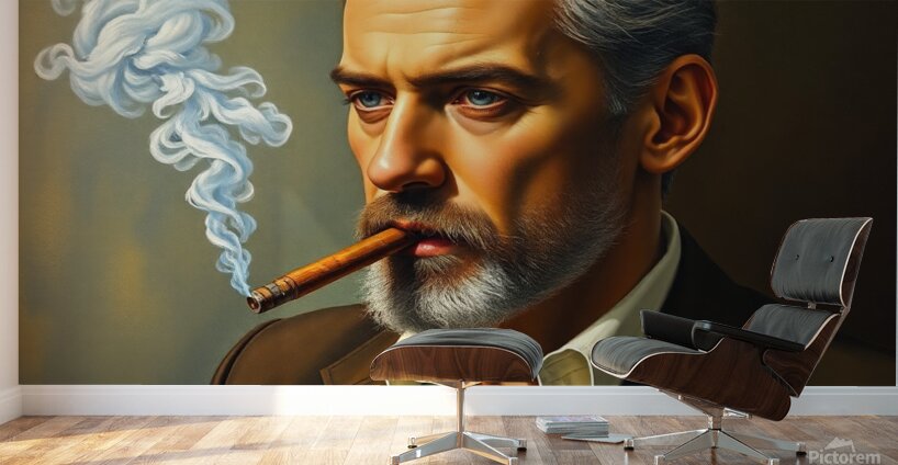 mia mornar art painting of men with a cigar simil Wall Murals