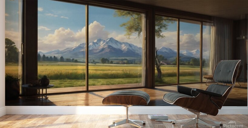 English: Mountain Vista: A Modern Interior with Panoramic Views Wall Murals