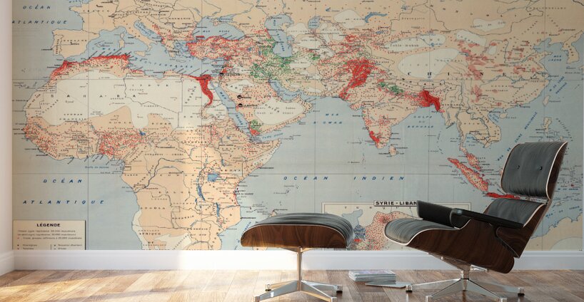 Statistical Map of Muslim Population in Asia and Africa – Geographic and Demographic Map Depicting Regional Distribution Cultural Centers and Population Density Reflecting Religious and Ethnographic Studies of the Islamic World Wall Murals