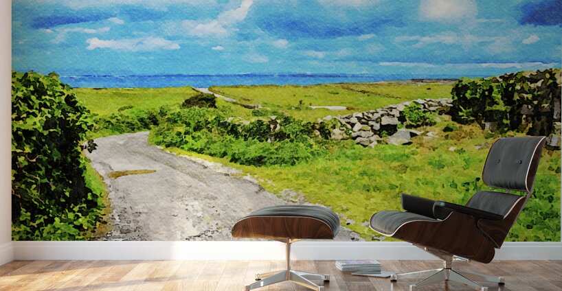 Scenic watercolor painting of Inishmore landscape on the Aran Islands Ireland Wall Murals