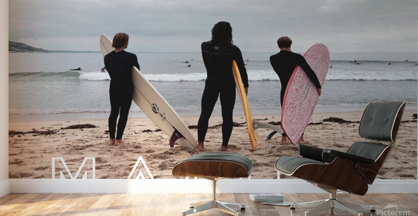 Three Surfers at Malibu with Text Wall Murals