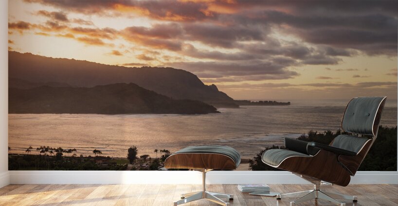 Breathtaking aerial view of sunset over Hanalei Bay landscape in Wall Murals