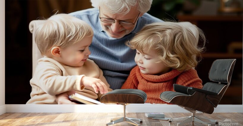 A Grandparent Reading a Story to a Child Wall Murals