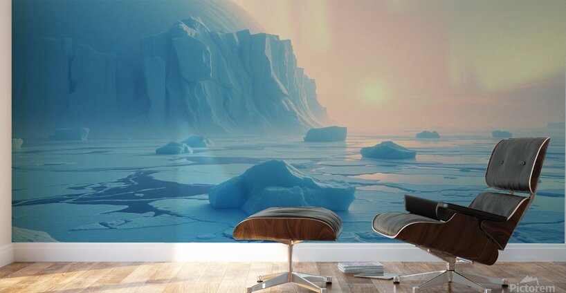 An Ice Planet with Frozen Oceans and Floating Icebergs Wall Murals