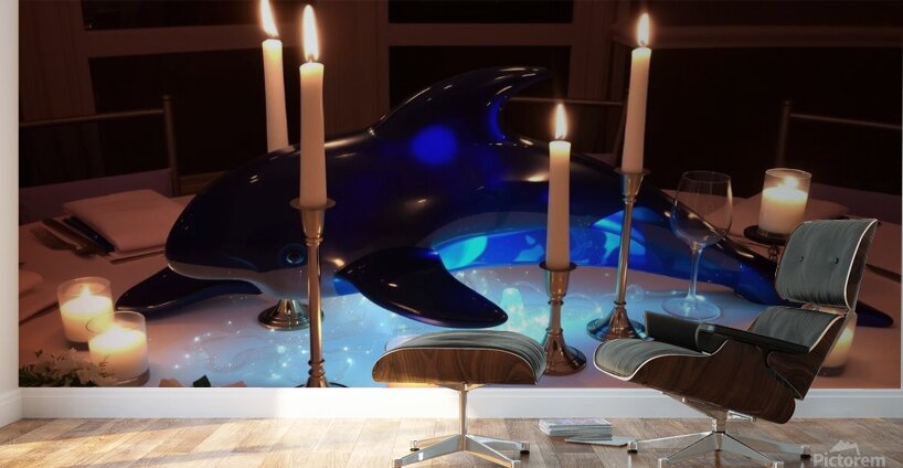 The dolphin with candles on the table is amazing and beautiful Wall Murals