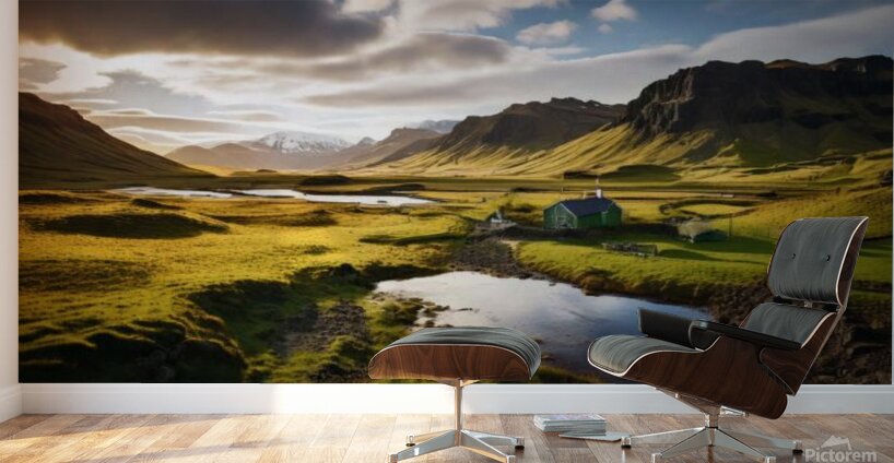 Stunning mural featuring an Icelandic landscape at sunset Wall Murals