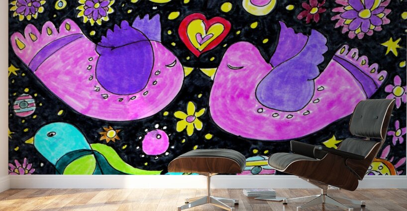 Abstract Doodle Love Birds Wall Murals