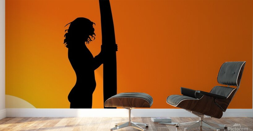 surfer sunset silhouette girl Wall Murals